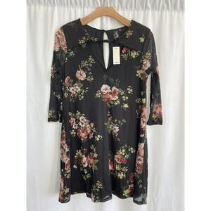 NWT Francesca's Trixxi Black Floral Soft Keyhole Shift Dress Womens Size Medium